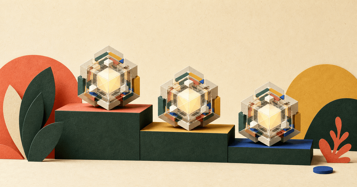 Three identical computing cores sit on successively lower platforms, representing falling price at constant AI capability.
