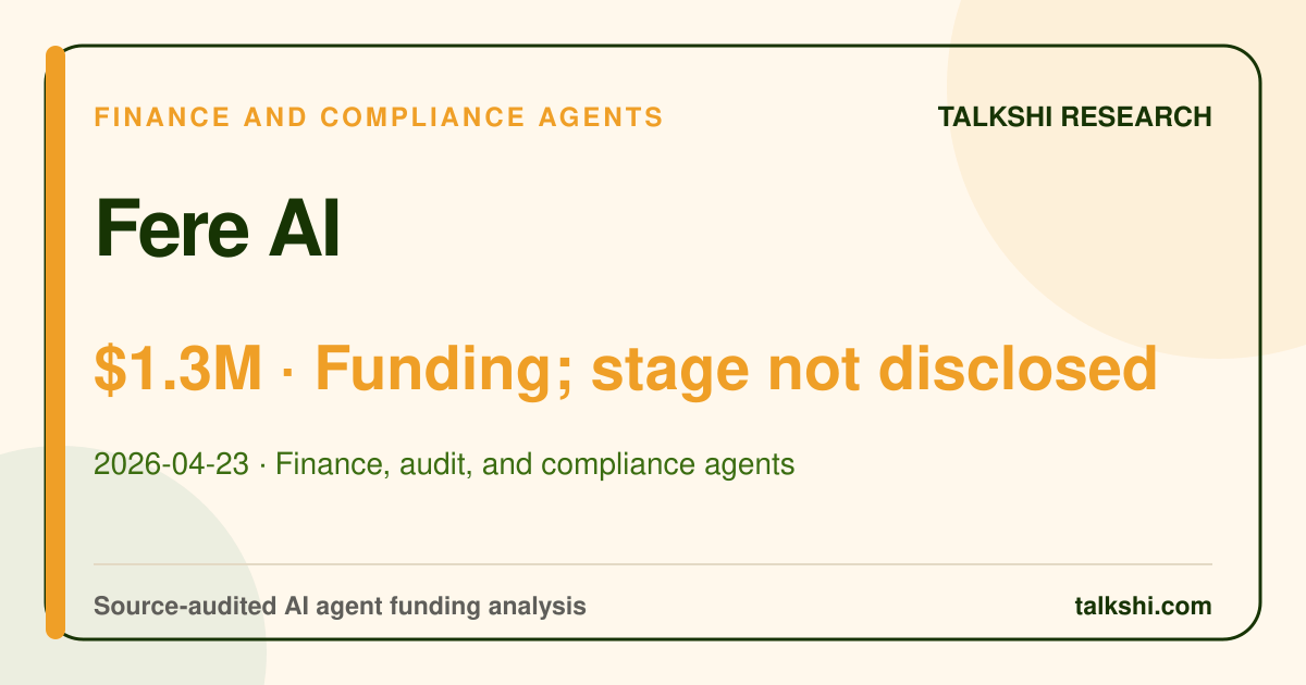 Fere AI $1.3M Funding; stage not disclosed AI funding analysis