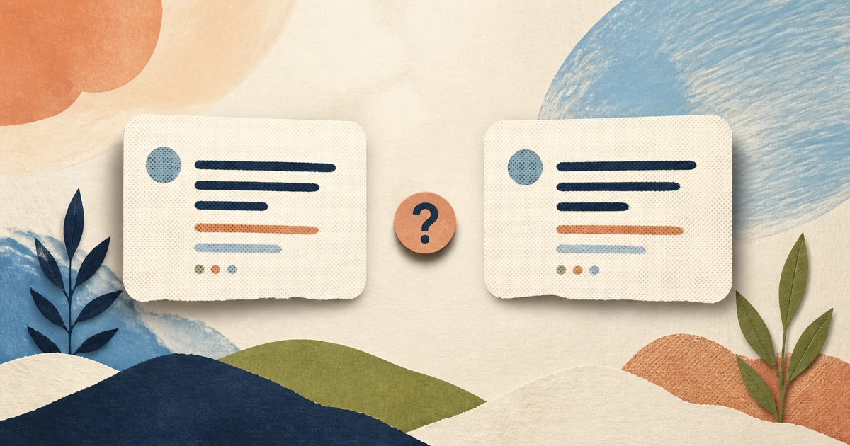 Two nearly identical comment cards face each other with a question mark between them.